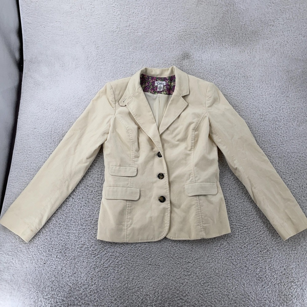 Lilly Pulitzer Blazer Womens 10 Cream Corduroy 3 Button Notch Lapel Lined Jacket